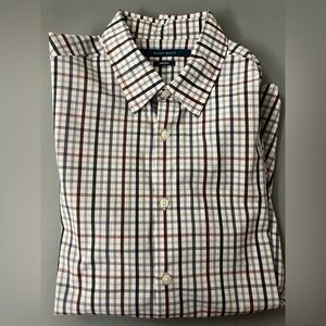 Perry Ellis Blue and Red Casual Button Down Shirt